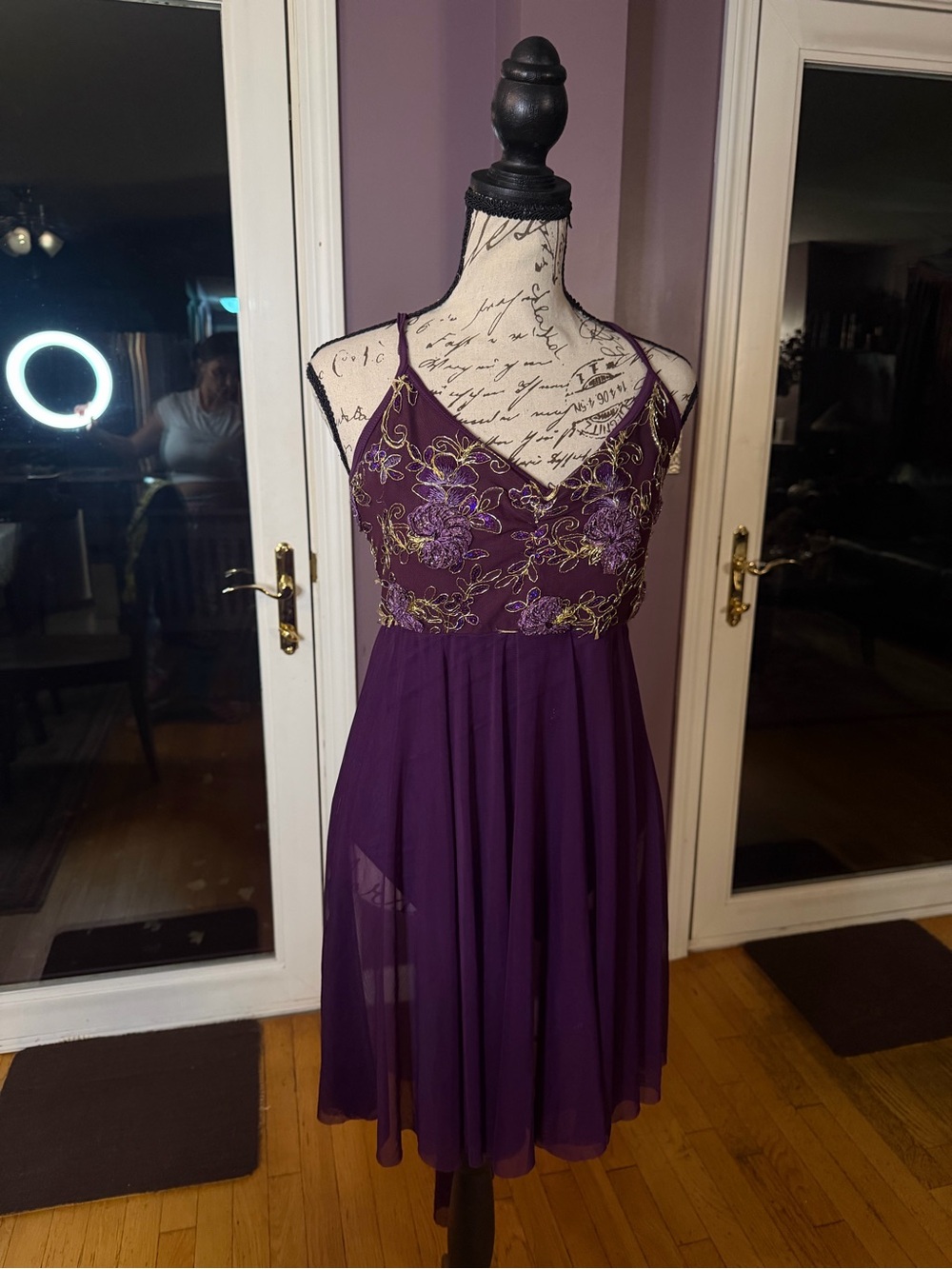Vintage Y2K Weissman Purple Embroidered Mesh Fairy Dress Adult L